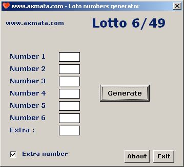 Axmata Lotto number generator screenshot